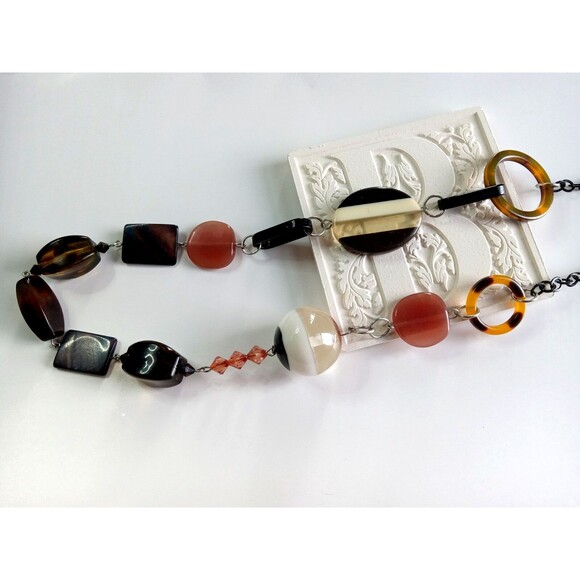 Vintage Boho Tortoiseshell Resin Avant-Garde 21.5" Pull-On Necklace - Picture 2 of 9